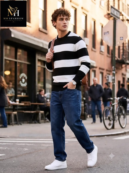 Men's Premium Bold Stripe Crew Neck Sweater