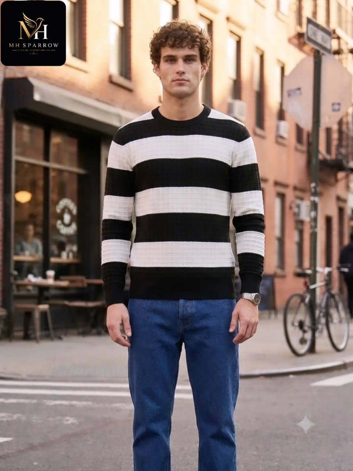 Men's Premium Bold Stripe Crew Neck Sweater